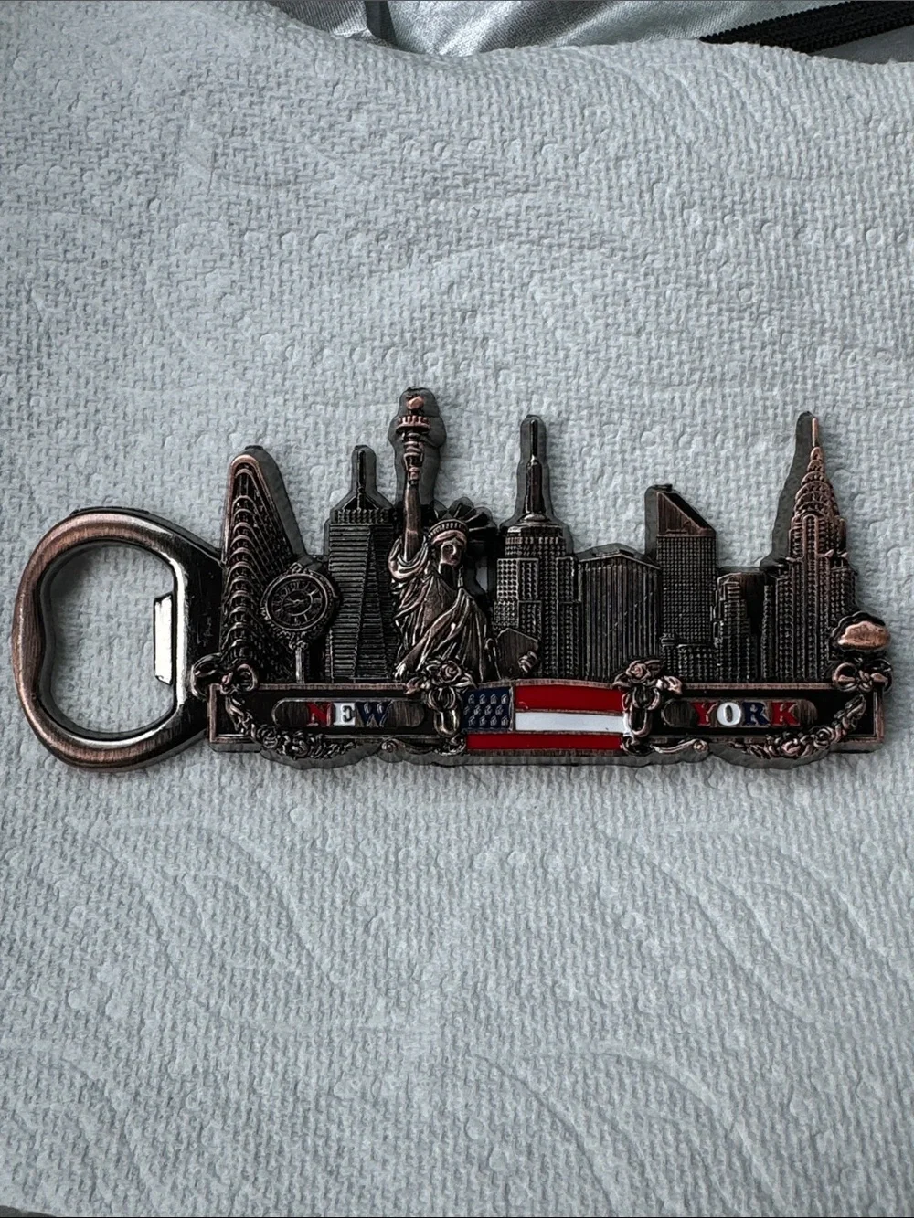 New York Skyline Bottle Opener Magnet - Antique Copper Finish